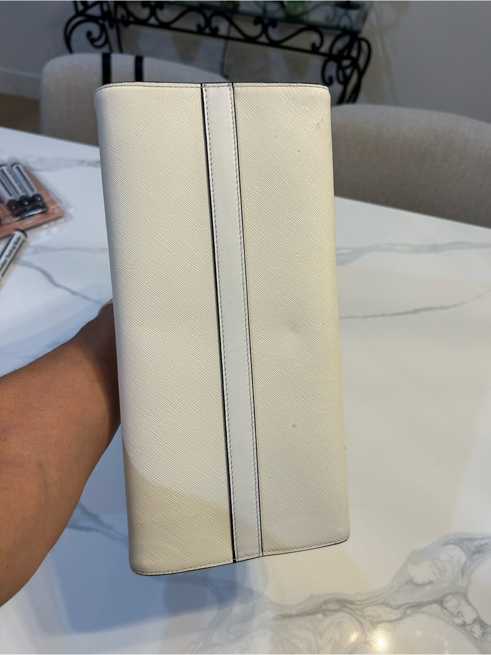 Prada White City Calfskin Saffiano Greche Paradigme Bag. NO SHOULDER STRAP - Picture 10 of 16